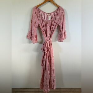 Natalie Martin Pink Floral Maxi Dress Androm Maxi Long Sleeve large new